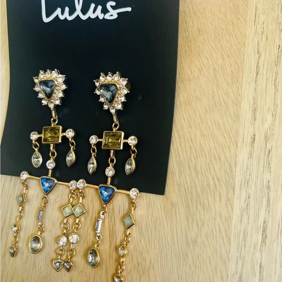 NEW Lulu's Gold and Blue Statement Earrings✨ - Picture 4 of 8